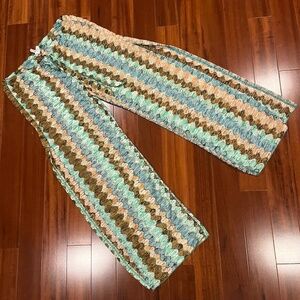 Becca Multi-Color Wavy Chevron Beach Cover Up Pants Textured Drawstring Size M